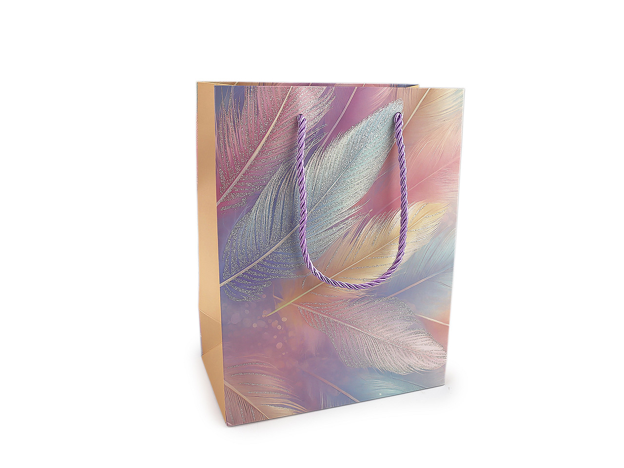 Dárková taška peří s glitry 18x23 cm, velké, mix variant