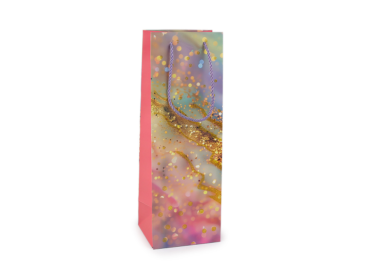 Dárková taška na láhev 12x35 cm, střední, 3 růžová střední