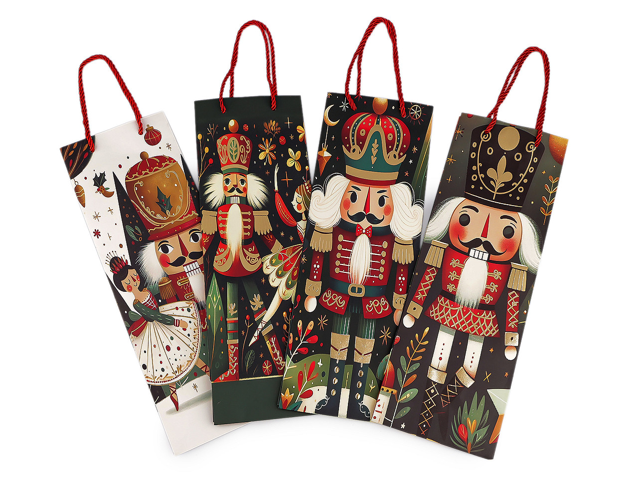 Vánoční dárková taška na láhev louskáček 12x35 cm, velké, 2 zelená temná