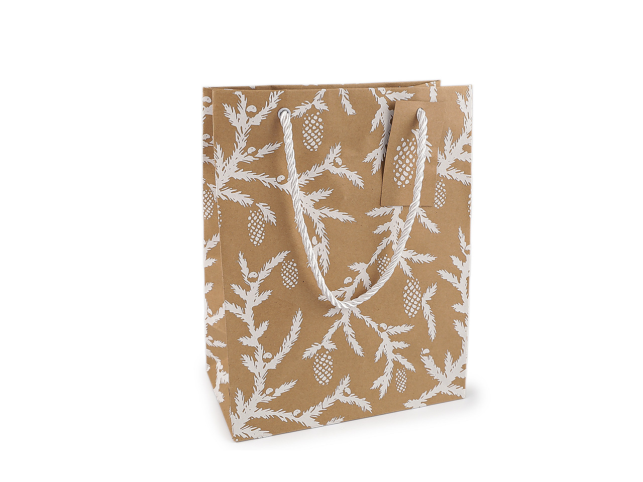 Vánoční dárková taška natural 18x23 cm, střední, 1 hnědá přírodní vločka