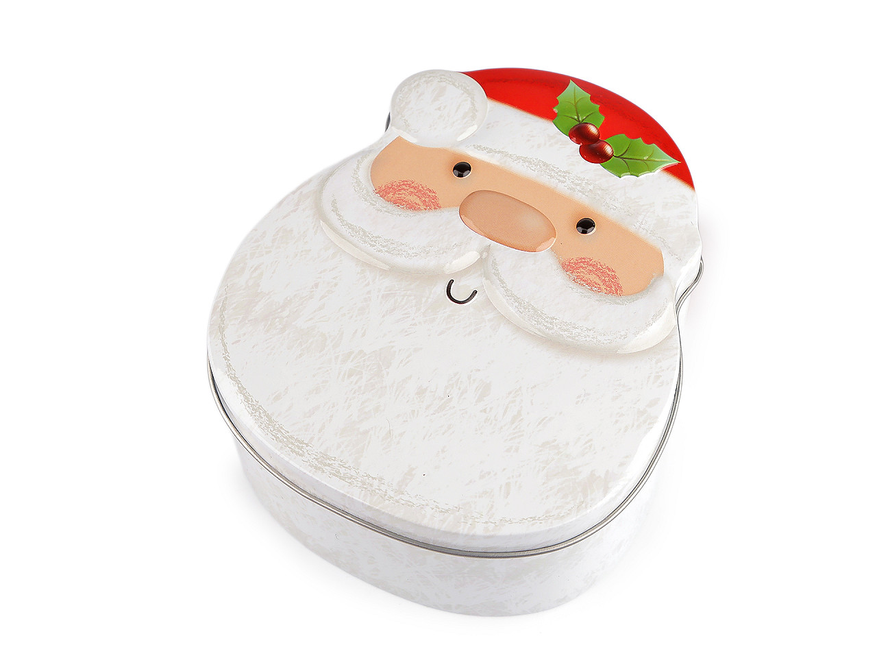 Vánoční plechová dárková krabička Santa, perníček, sněhulák, střední, 2 béžová tm. perníček