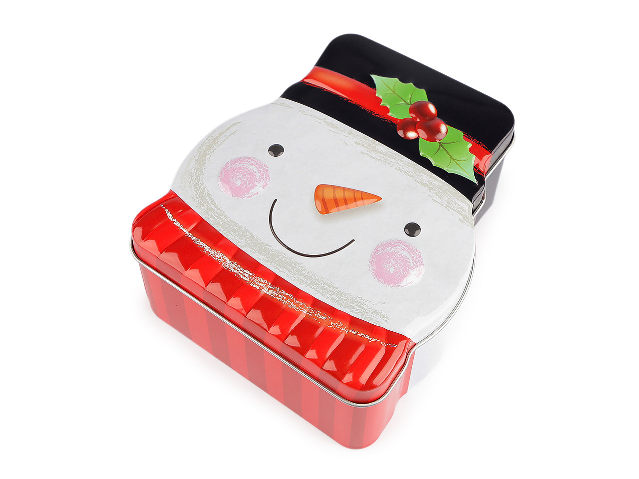 Vánoční plechová dárková krabička Santa, perníček, sněhulák, střední, 2 béžová tm. perníček