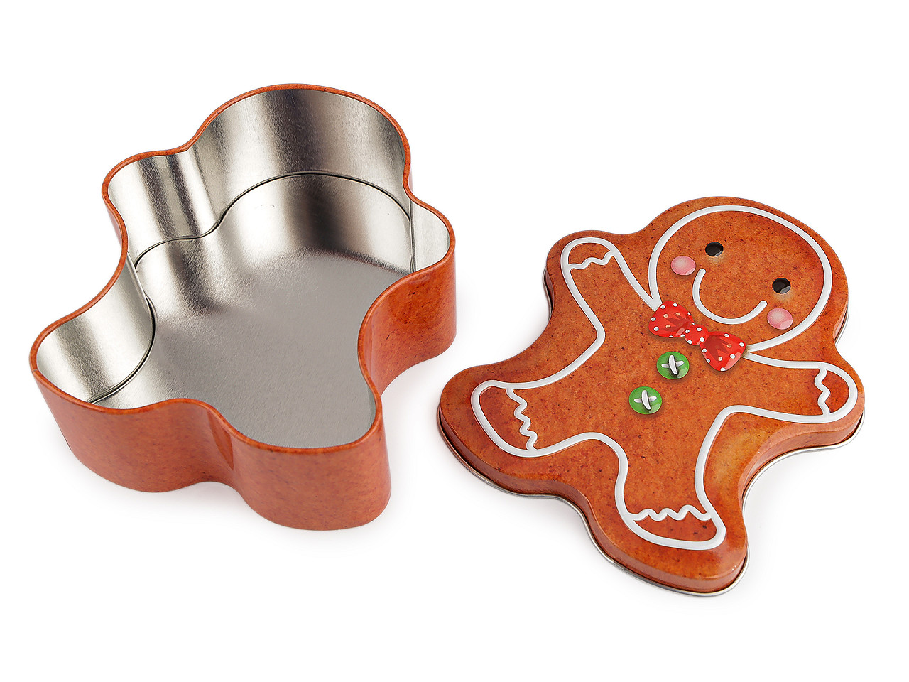 Vánoční plechová dárková krabička Santa, perníček, sněhulák, střední, 2 béžová tm. perníček