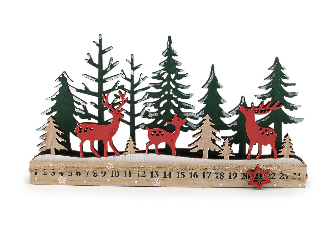 Dřevěný adventní kalendář, střední, 2 červená