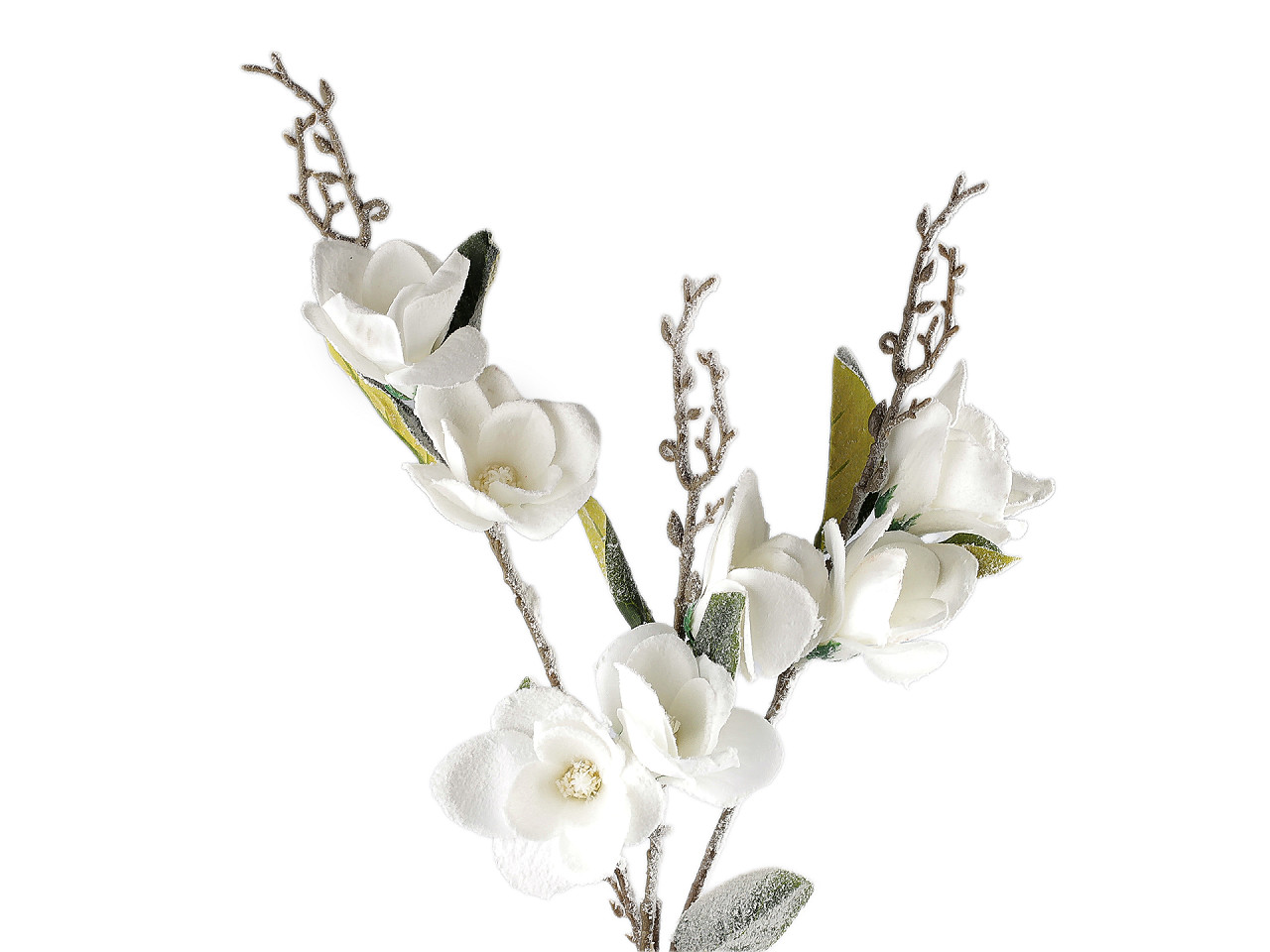 Umělá magnolie ojíněná, střední, 2 pudrovo-lososová