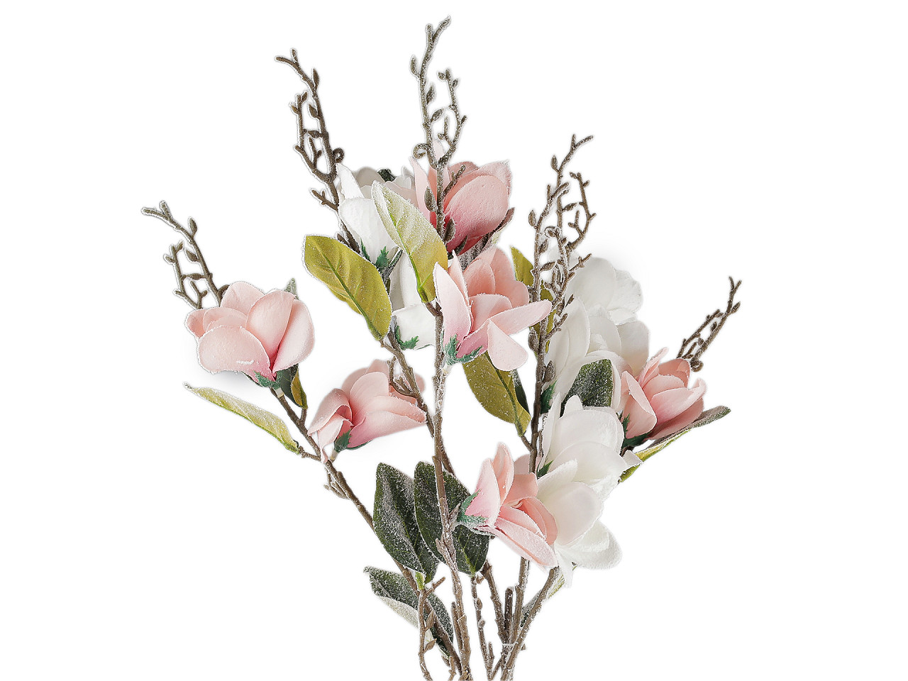 Umělá magnolie ojíněná, střední, 2 pudrovo-lososová