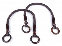 Cordon/poignée pour sac avec perles et anneau en bois aux extrémités, longueur 50-55cm 