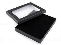 Boîte à bijoux en carton avec couvercle transparent,3 x 16 x 19 cm, matelassée