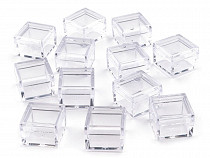 Contenitore quadrato, in plastica, dimensioni: 2,5 x 2,5 x 1,5 cm