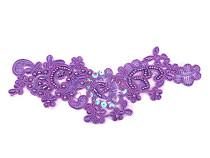 Lace Yoke Applique 8x22 cm with Embroidery and Faux Pearls