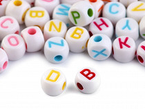 Perles rondes en plastique avec lettres, Ø 7 mm