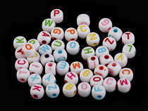 Perles rondes en plastique avec lettres, Ø 7 mm