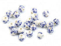Perline tonde, motivo: floreale, in porcellana, Ø 6 mm