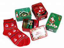 Chaussettes de Noël dans une boîte cadeau en étain, Emi Ross