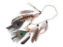 Bandeau/collier tressé avec plumes et perles