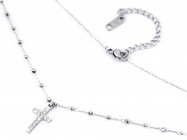 Stainless Steel Necklace, Cross with Rhinestones