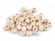 Perles en bois rainurées non peintes, Ø 12 mm