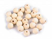 Perles en bois moletées non peintes, Ø 14 mm