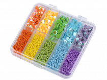 Set of seed beads and sequins in a plastic box