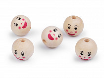 Perles en bois avec visage souriant, Ø 22 mm