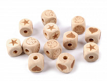 Wooden beads - cube, elephant, heart, star 14x14 mm