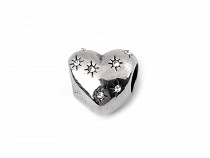 Perlina in acciaio inox, modello: cuore, con strass, dimensioni: Ø 11 mm