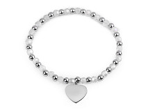 Bracelet élastique en acier inoxydable avec perles taillées, Cœur