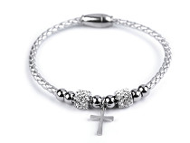 Armband aus Edelstahl mit geschliffenen Perlen Kreuz, vierblättriges Kleeblatt