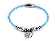 Bracelet en acier inoxydable avec perles taillées - Croix, Trèfle à quatre feuilles