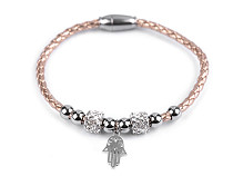 Bracelet en acier inoxydable avec perles taillées - Croix, Trèfle à quatre feuilles