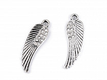 Wing Pendant Charm with crystals 8x25 mm