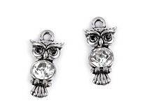 Owl pendant charm with crystal 11x23 mm
