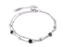 Double Stainless Steel Bracelet with Rhinestones and Flowers