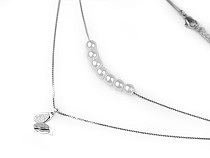 Double Stainless Steel Necklace with Faux Pearls and Butterfly  