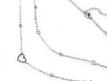 Double Stainless Steel Necklace with Rhinestones and Heart