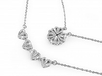 Halskette aus Edelstahl Herzen/Glücksklee „2 in 1“ mit geschliffenen Steinchen
