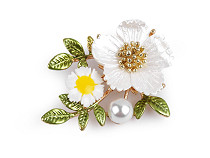 Brooch with Pearl Bead, Flowers