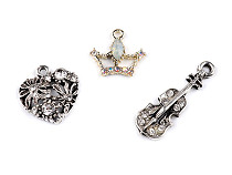 Metal charm pendant with rhinestones - heart, violin, crown