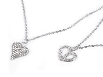 Stainless steel necklace with rhinestones, heart 