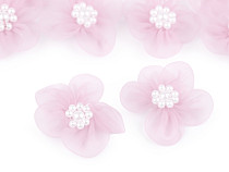 Fiore in organza, Ø 3-3,5 cm, con finte perle