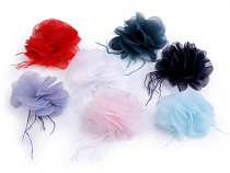 Chiffon Flower with Feathers, to sew-on, glue-on Ø8-9 cm