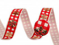 Christmas Grosgrain Ribbon width 16 mm, checkered, snowflakes