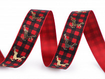 Christmas Satin Ribbon Checkered width 16 mm, reindeer 