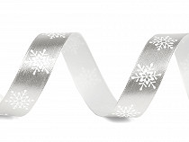 Ruban de Noël métallisé, largeur 16 mm, Flocons de neige
