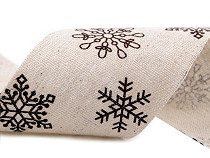 Ruban Flocons de neige en lin, largeur 63 mm coupé, motif de Noël, 2e qualité