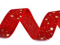 Ruban de Noël en velours, Étoiles, largeur 25 mm