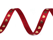 Satin ribbon with a metallic print, Heart, width 10 mm