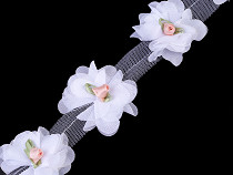 Borte Blüte mit Rose auf Tüll Breite 60 mm