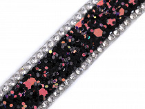 Paszomány glitterekkel és csiszolt üveg gyöngyökkel szélessége 15 mm felvasalható
