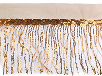 Treccia passamaneria, in monofilo, con frange di paillette, larghezza: 20 cm